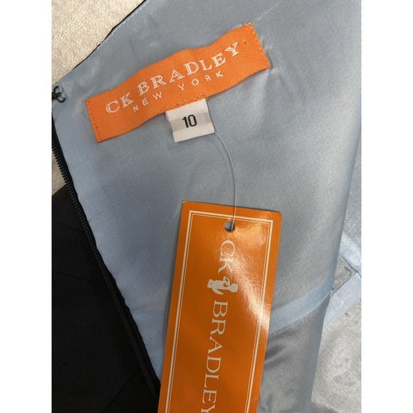 CK Bradley Dress Womens Size 10 NEW Black Mini Blue Silk Lined Scalloped Neck - Picture 5 of 10